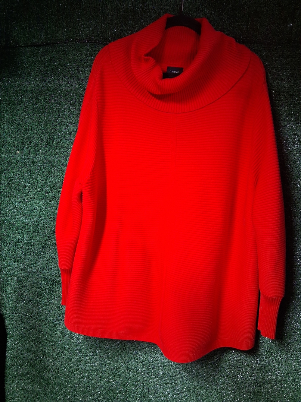 Cyrus Bright Red Ribbed Cowl Neck Sweater 3x Plus Size